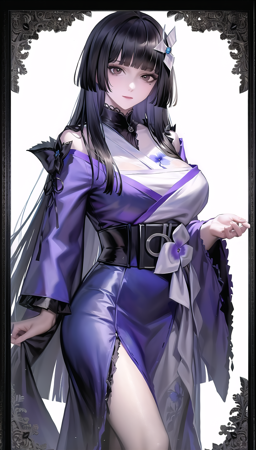 121260-1963336885-hair flower, mole under eye,very long hair, _outfit-sumire kimono,_lady,mature female, cowboy shot,_(white background,simple bac.png